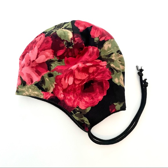 3 FOR 20 Peekaboo Homemade Red/Black Floral 3 Season Ear Flap Toque (No Snaps, - Picture 3 of 3